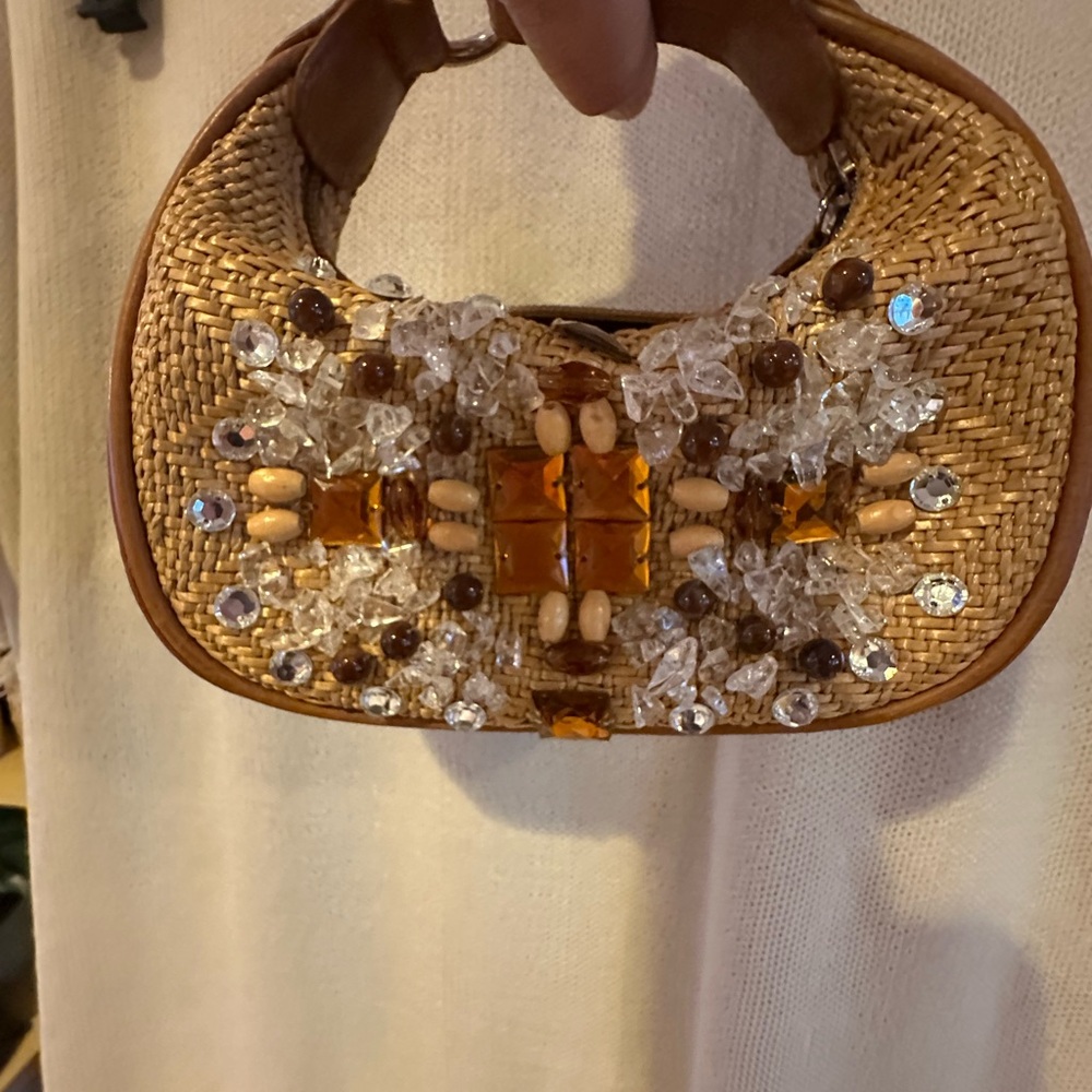 Cole Haan Gemstone Embellished Raffia Mini Bag RARE - Picture 3 of 7